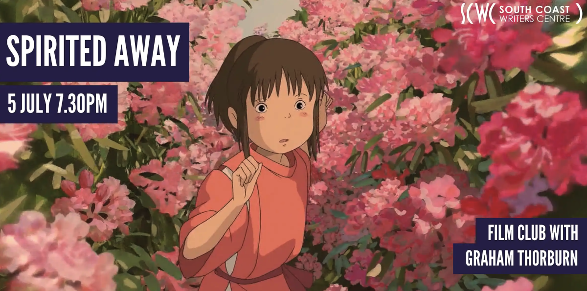 A still from Spirited Away featuring a picture of the main character Chihiro walking through flowers
